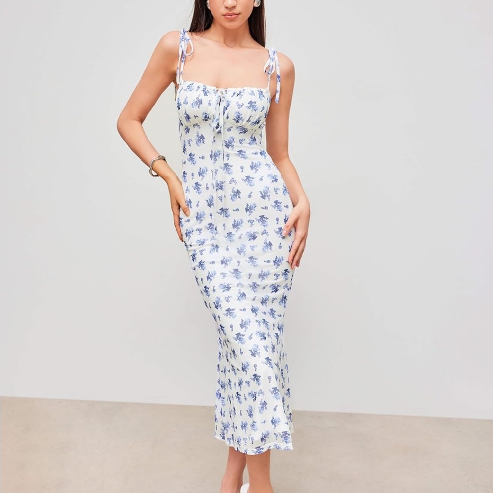 CIDER Mesh Sweetheart Floral Lace Up Maxi Dress